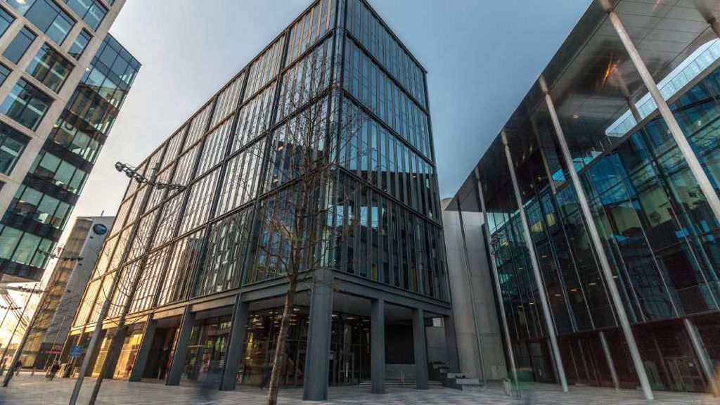 A building with glass walls.