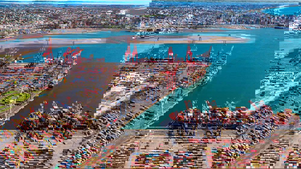 Large port with cargo ready for loading