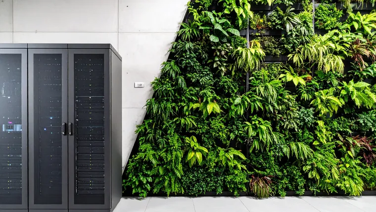 Data centre server next to green hall concept