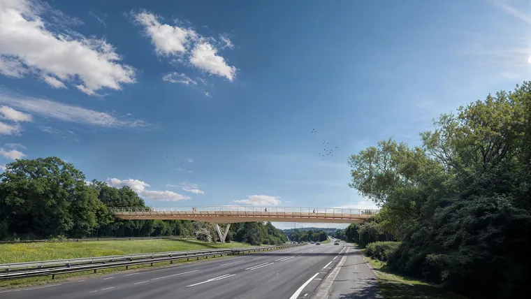 A bridge over a road.