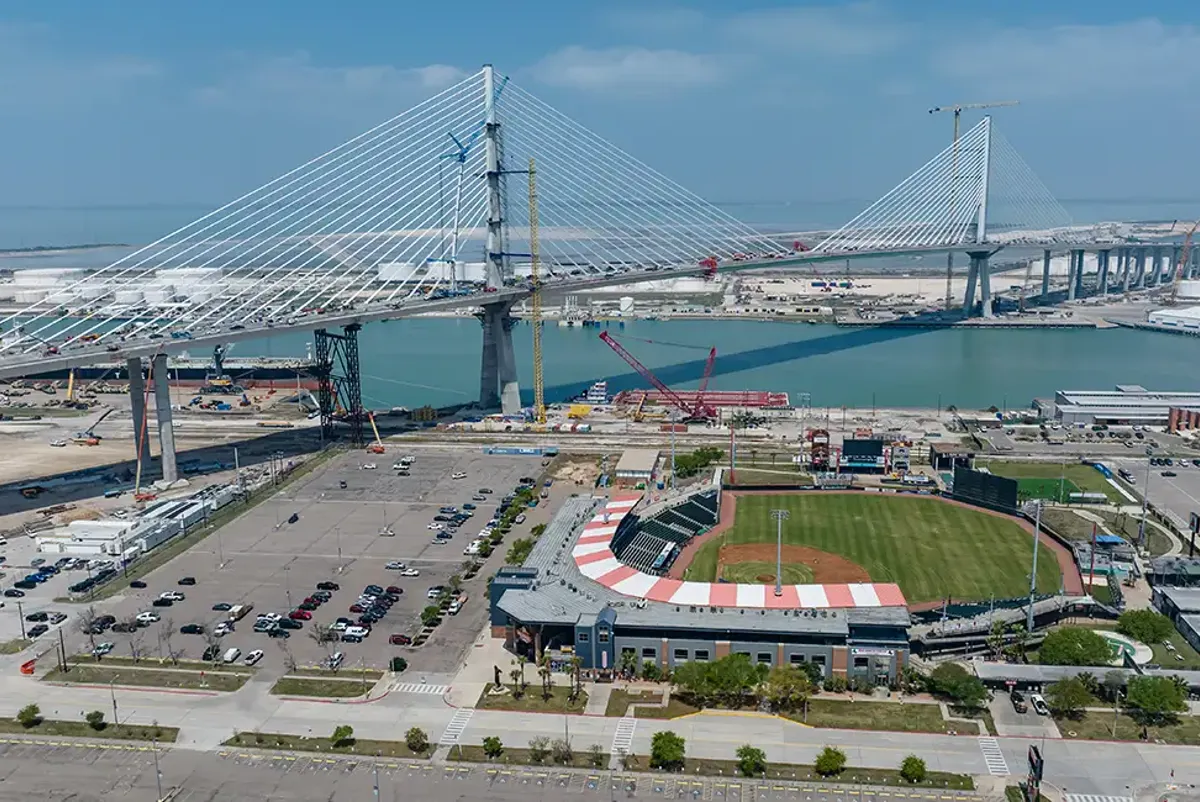 View of the New Harbor Bridge over the Corpus Christi Shipping Channel in Texas.