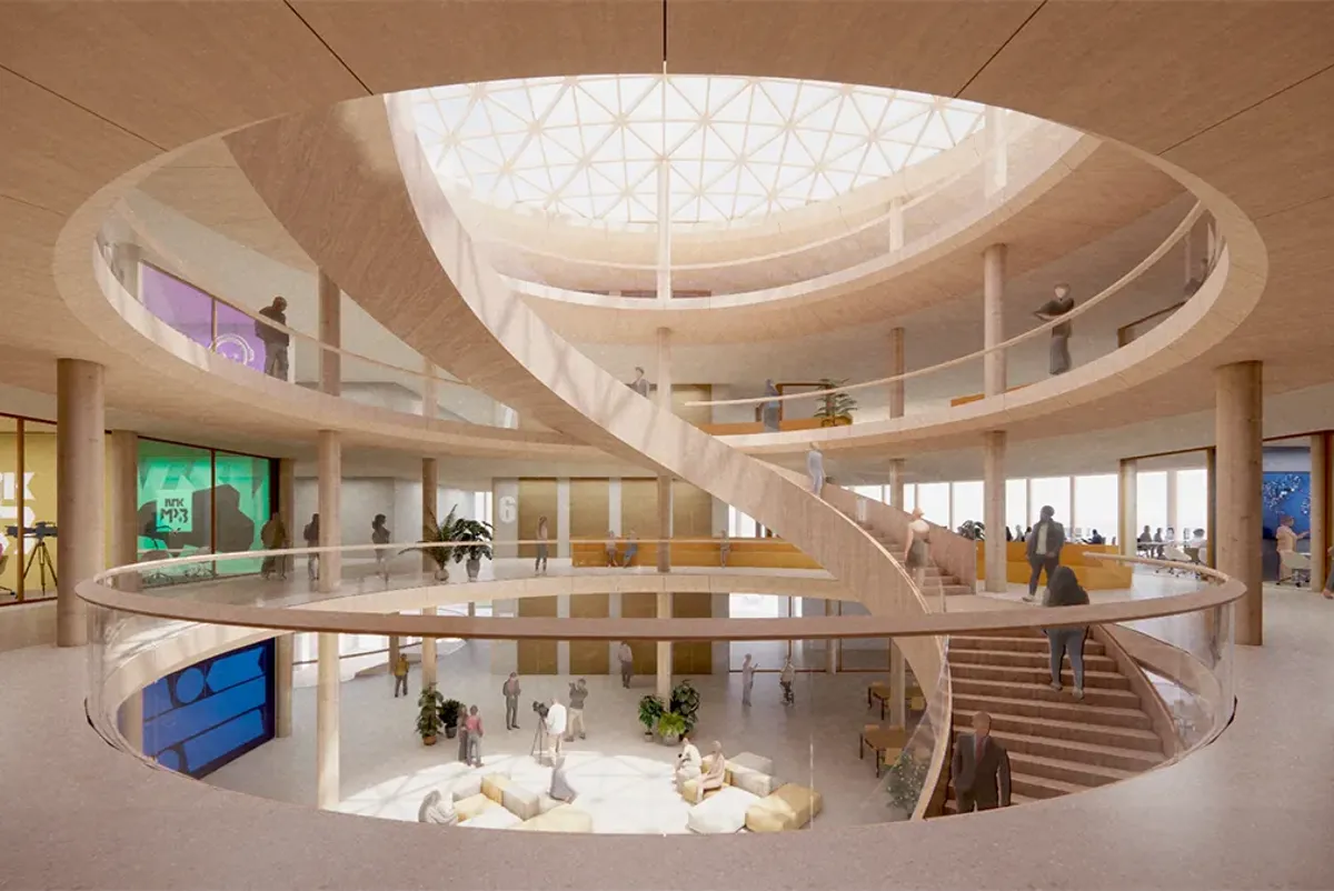 A high angle view of a building.
